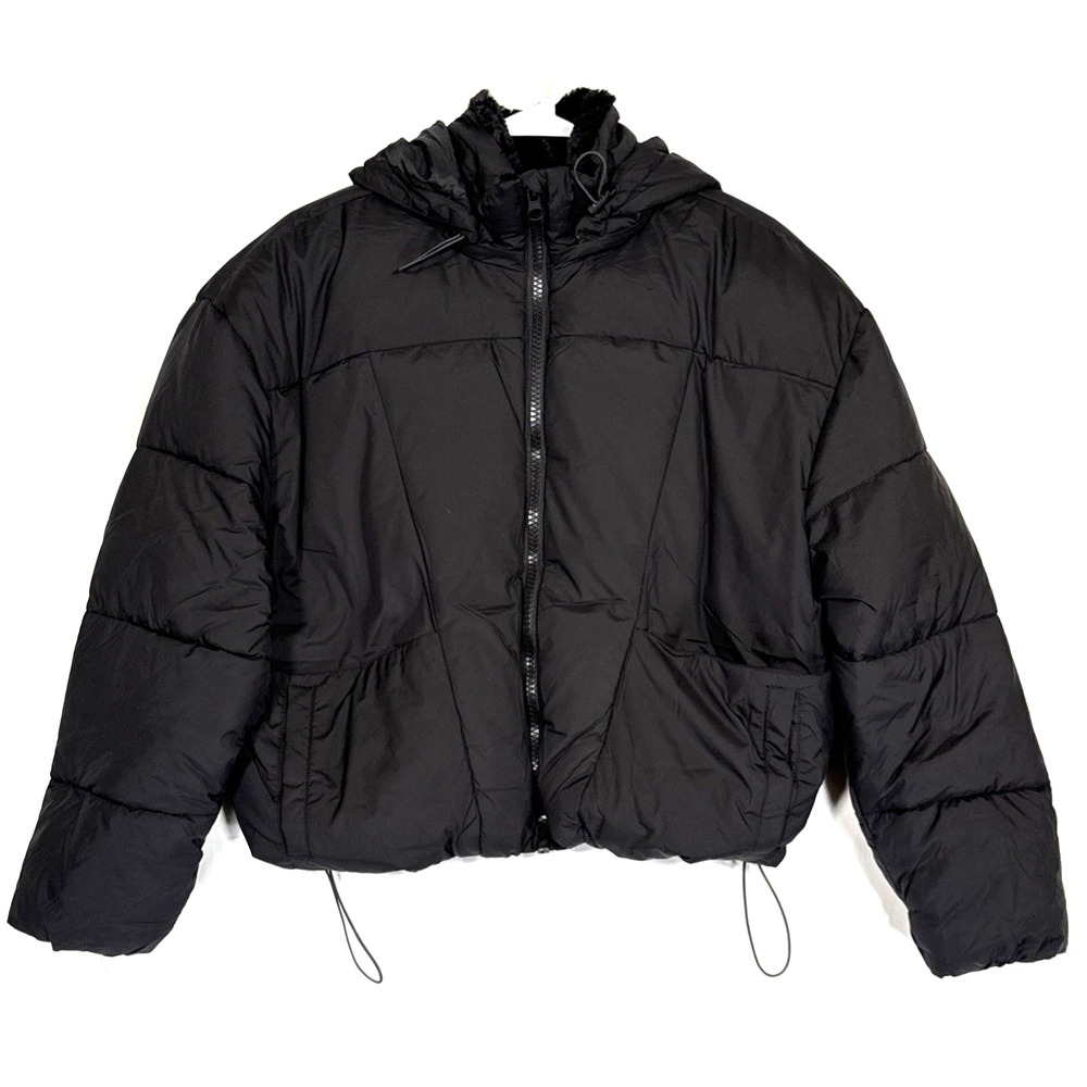 NWT Arizona Jean Women Junior XL Black Cozy Lined Hooded‎ Short Puffer Coat